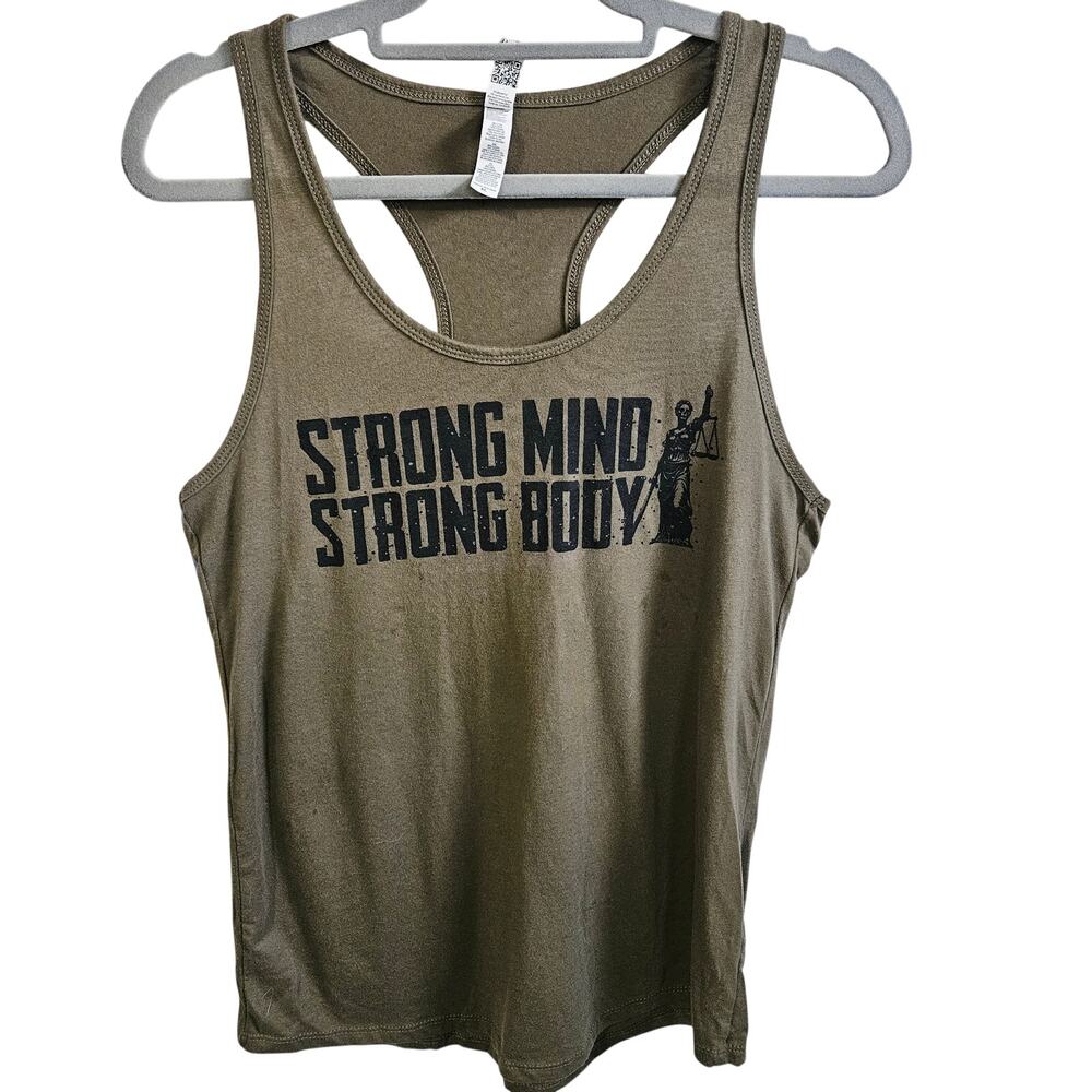 Strong Mind Strong Body Racerback Tank Top Olive Green Gym Inspo Size XL